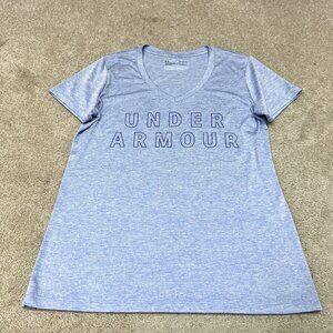 Under Armour Activewear Top Short Sleeve Women’s Blue Size Medium Loose V Neck